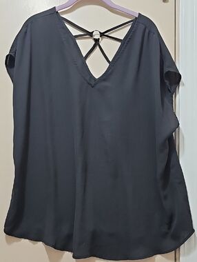 torrid Black V-Neck Blouse with Strappy Back Ring Detail